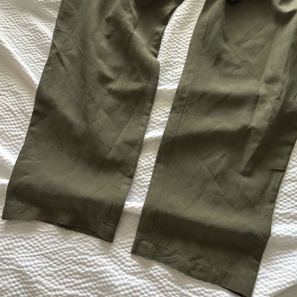 Emerson Fry Army Green High Rise linen Blend Paperbag Pants - Picture 9 of 16